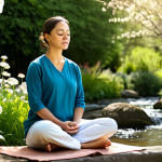 Cultivating Resilience**

A woman in comfortable clothing, sitting peacefully in a sunlit garden, meditating with closed eyes. Background: blooming flowers, a gentle stream. Focus on serenity and inner strength. fully clothed, modest clothing, appropriate attire, safe for work, perfect anatomy, natural proportions, professional photography, high quality. Family-friendly.

**