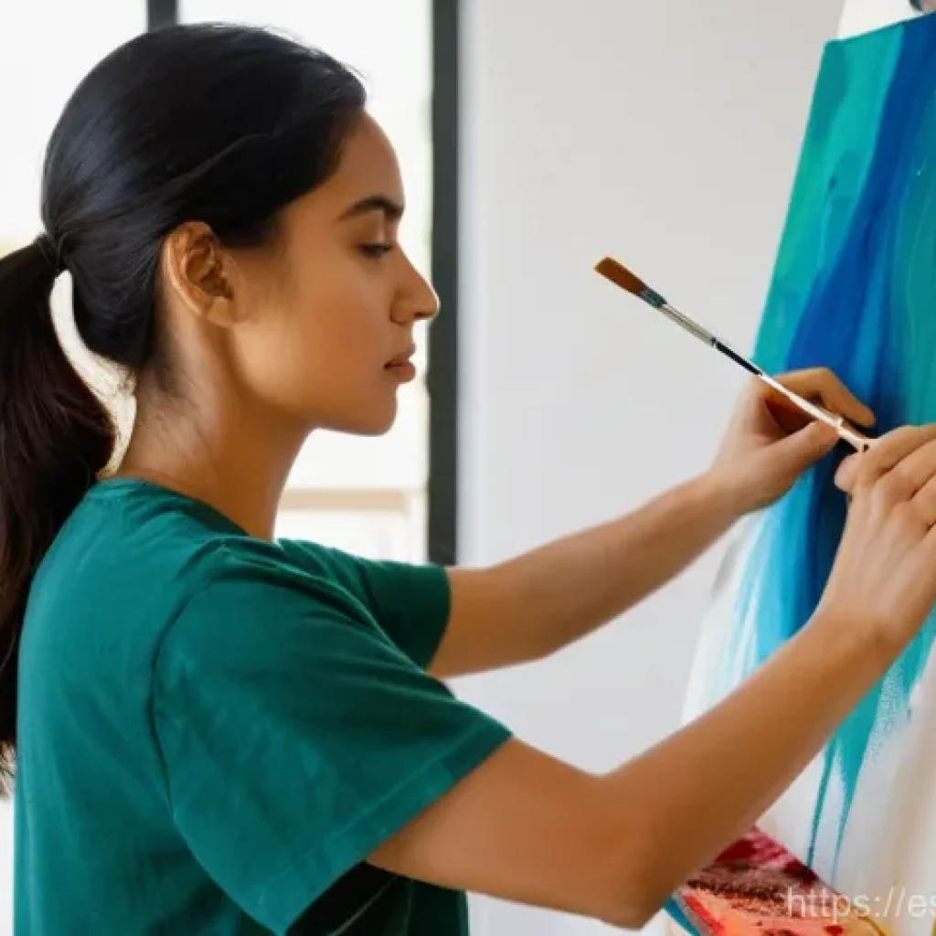 정신적 회복탄력성을 높이는 아트 테라피 - **Prompt 1: Emotional Release Through Abstract Painting**
    A close-up, medium shot of a person, m...