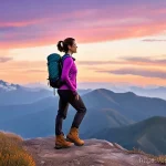 회복탄력성을 높이는 긍정적 사고 연습 - **Prompt:** A lone figure, an adult female (wearing practical, modest hiking attire: long-sleeved at...