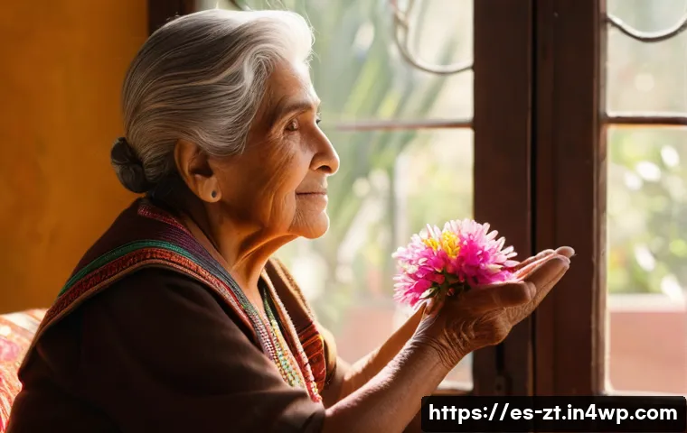 정신적 회복탄력성을 위한 문화적 접근 - **Prompt:** A heartwarming, realistic photograph of an elderly Hispanic grandmother (abuela) with ki...