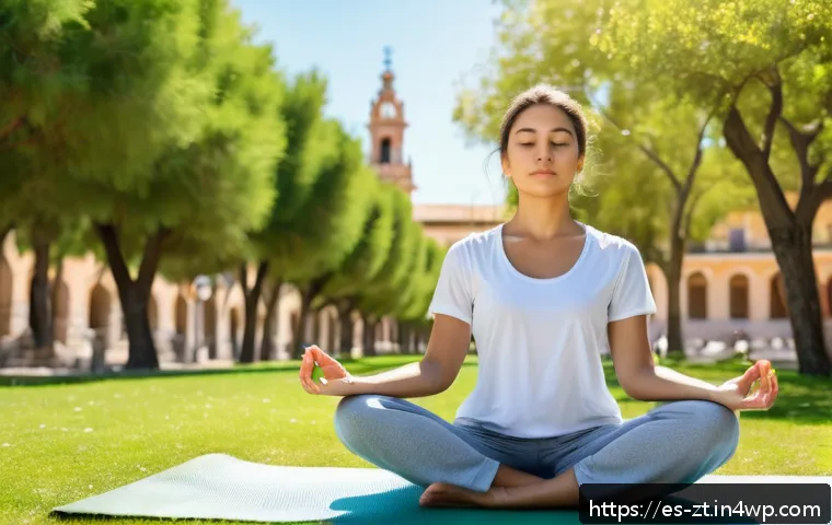 정신적 회복탄력성과 자기효능감의 관계 - A serene and inspiring scene of a confident young adult woman practicing mindfulness meditation outd...