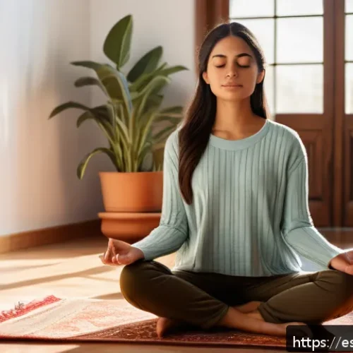 정신적 회복탄력성과 개인의 성장 - A serene indoor scene depicting a young Hispanic woman practicing mindfulness meditation in a cozy, ...