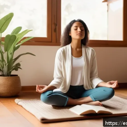 정신적 회복탄력성의 심리학적 기초 - A serene and inspiring scene of a young adult woman sitting cross-legged on a wooden floor in a cozy...
